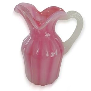 Vintage Murano Pink Opaline Glass Pitcher, Italy, Mid-Century Art Glass